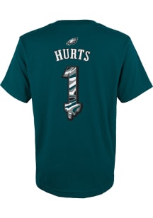 Jalen Hurts Philadelphia Eagles Youth Midnight Green Name and Number Drip Player Tee
