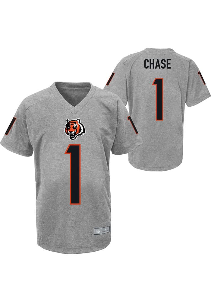 Ja'Marr Chase  Cincinnati Bengals Boys Grey V-Neck NN Perf Short Sleeve T-Shirt