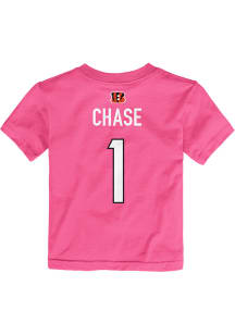 Ja'Marr Chase  Outer Stuff Cincinnati Bengals Toddler Girls Pink Mainliner NN Short Sleeve T-Shi..