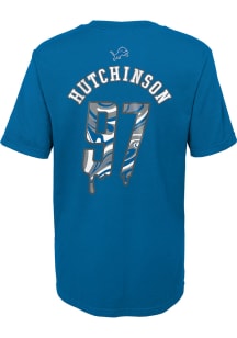 Aidan Hutchinson  Detroit Lions Boys Blue Name and Number Drip Short Sleeve T-Shirt