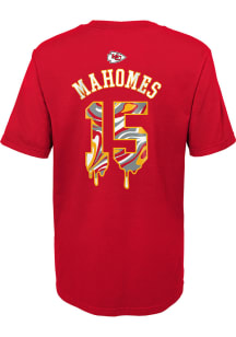 Patrick Mahomes  Kansas City Chiefs Boys Red Name and Number Drip Short Sleeve T-Shirt