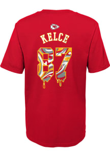 Travis Kelce  Kansas City Chiefs Boys Red Name and Number Drip Short Sleeve T-Shirt