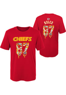Travis Kelce  Kansas City Chiefs Boys Red Name and Number Drip Short Sleeve T-Shirt