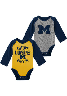 Michigan Wolverines Baby Navy Blue Play Time 2pk LS One Piece