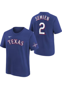 Marcus Semien Texas Rangers Youth Blue 2023 WS Champ Name and Number Player Tee