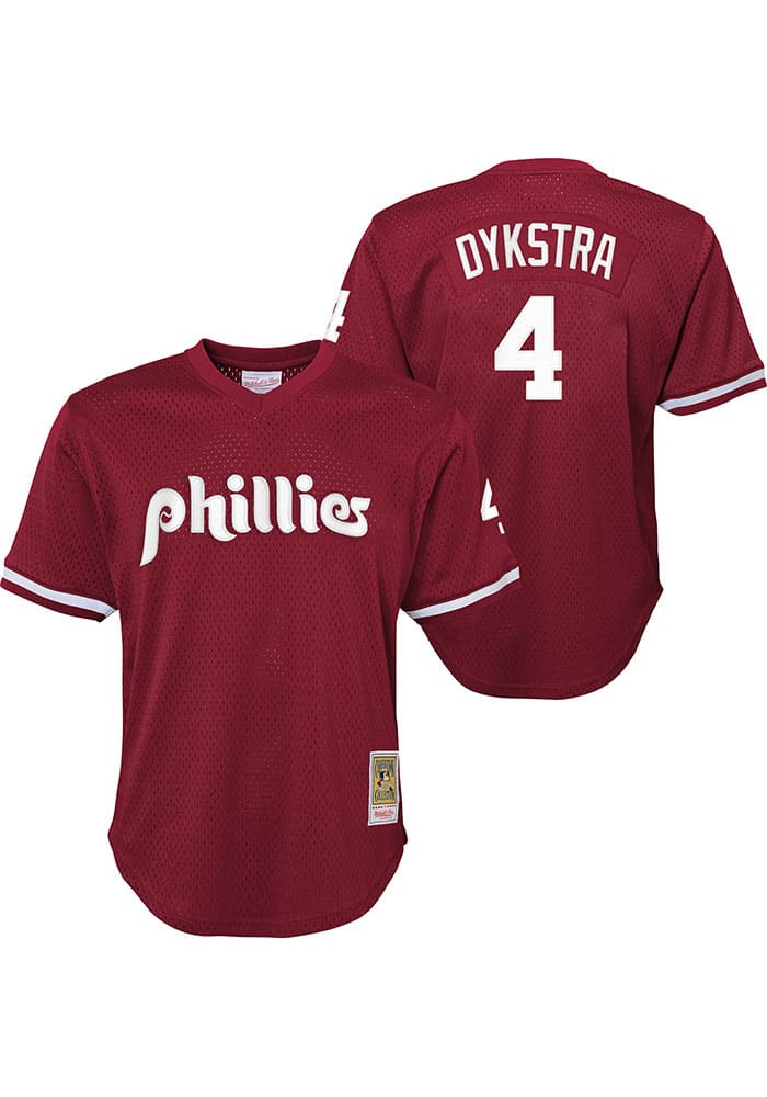 Lenny Dykstra Mitchell and Ness Philadelphia Phillies Youth Maroon Mesh BP  Jersey