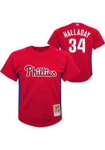 Roy Halladay  Mitchell and Ness Philadelphia Phillies Youth Red Mesh BP Jersey