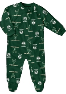 Milwaukee Bucks Baby Green All Over Raglan Loungewear One Piece Pajamas