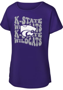 Girls Purple K-State Wildcats Groovy Short Sleeve T-Shirt