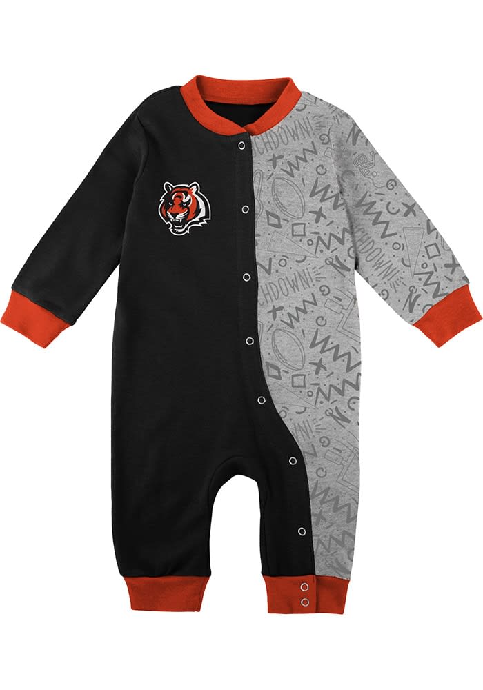 Cincinnati Bengals Baby Black Playbook Coverall Long Sleeve One Piece