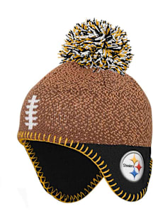 Pittsburgh Steelers Football Head Baby Knit Hat - Brown