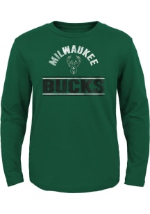 Milwaukee Bucks Boys Green Double Bar Long Sleeve T-Shirt