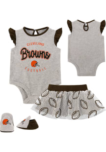 Cleveland Browns Infant Girls Grey All Dolled Up Set Top and Bottom