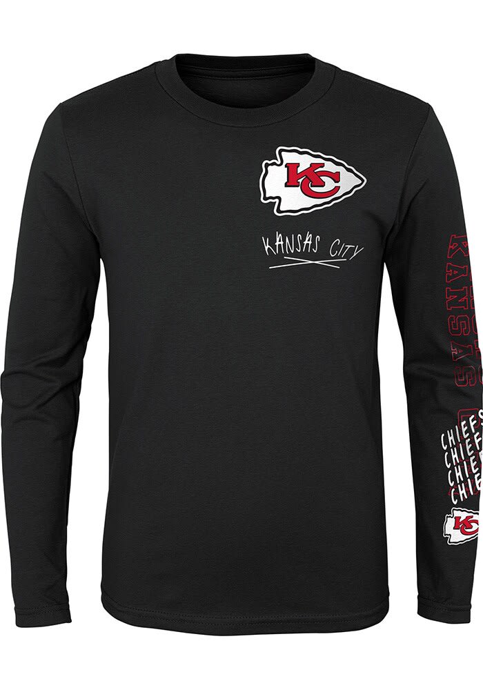 NFL Team Apparel Youth Kansas City Chiefs Team Drip Black Long Sleeve T- Shirt