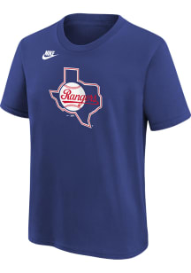 Nike Texas Rangers Youth Blue Cooperstown Team Logo Short Sleeve T-Shirt