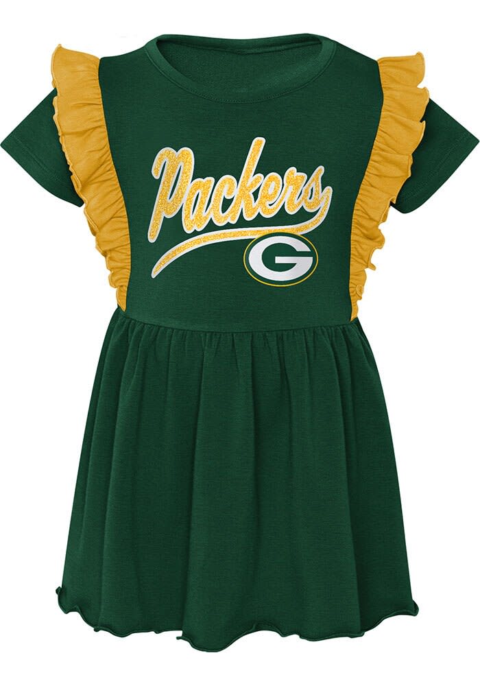 Green Bay Packers Toddler Girls HUNTER Too Cute Short Sleeve Dress