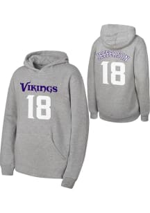 Justin Jefferson Outer Stuff Minnesota Vikings Youth NN Long Sleeve Player Hoodie Grey