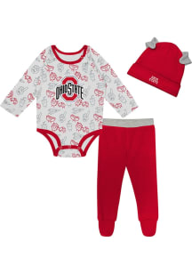 Infant Red Ohio State Buckeyes Little Champ LS and Hat Top and Bottom Set