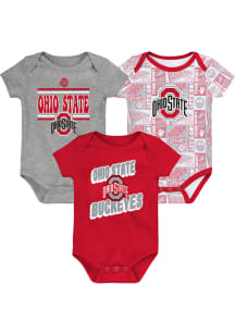 Baby Red Ohio State Buckeyes Sunday Commics 3PK SS Designed One Piece Set