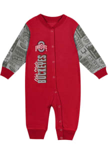 Baby Red Ohio State Buckeyes Play Book Long Sleeve One Piece