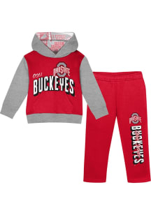 Toddler Red Ohio State Buckeyes Coin Toss Hood Top and Bottom Set