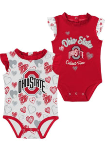 Baby Red Ohio State Buckeyes Happy Hearts Design One Piece Set