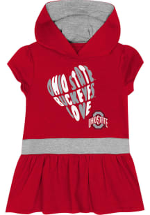 Toddler Girls Red Ohio State Buckeyes Team Love Hooded Short Sleeve Dresses