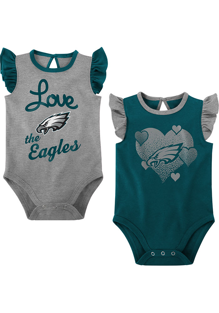 Outerstuff Girls Newborn & Infant Green/Heather Gray Philadelphia Eagles Spread The Love 2-Pack Bodysuit Set