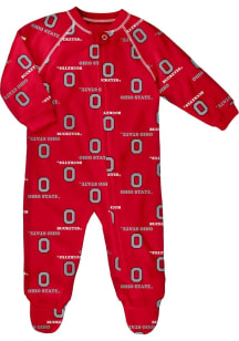 Baby Red Ohio State Buckeyes All Over Raglan Loungewear One Piece Pajamas