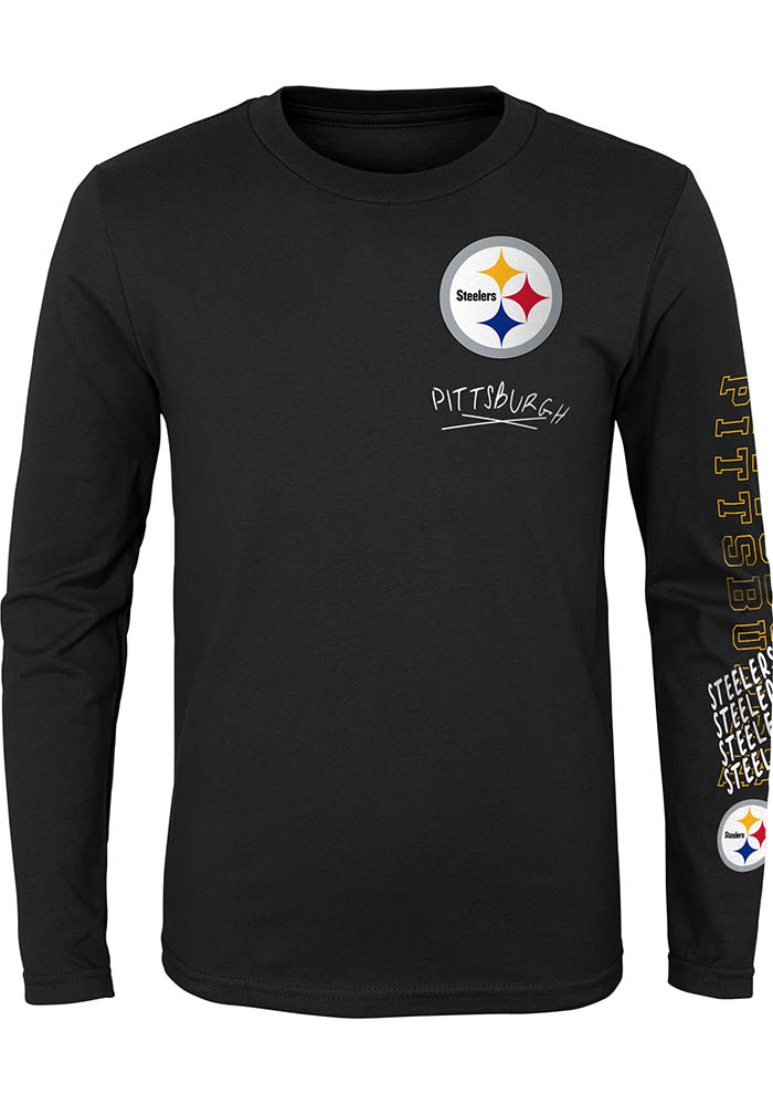 NFL Team Apparel Little Kids' Pittsburgh Steelers Drip Black Long Sleeve T- Shirt