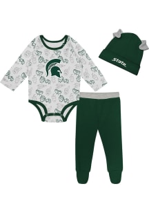 Infant Green Michigan State Spartans Little Champ LS and Hat Top and Bottom Set