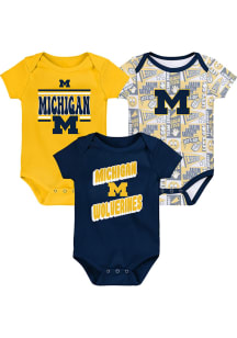 Baby Navy Blue Michigan Wolverines Sunday Commics 3PK SS One Piece Set