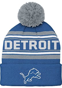 Detroit Lions Blue Jacquard Cuff Pom Youth Knit Hat