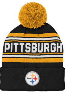 Pittsburgh Steelers Black Jacquard Cuff Pom Youth Knit Hat