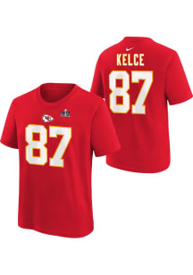 Travis Kelce Kansas City Chiefs Youth Red SB LVIII Bnd NN Player Tee