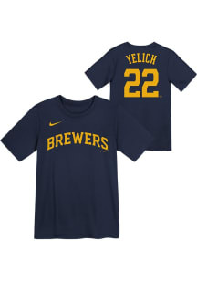 Christian Yelich  Milwaukee Brewers Boys Navy Blue Home NN Short Sleeve T-Shirt