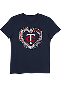 Minnesota Twins Girls Navy Blue Heart Shot Short Sleeve T-Shirt