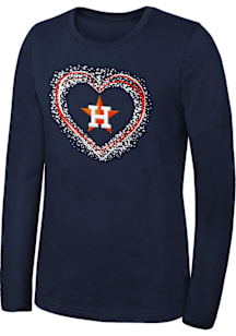 Houston Astros Girls Navy Blue Heart Shot Long Sleeve T-Shirt