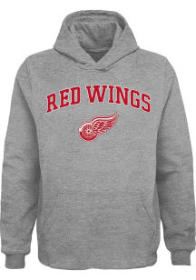 Detroit Red Wings Boys Grey Arched Logo Long Sleeve Hooded Sweatshirt