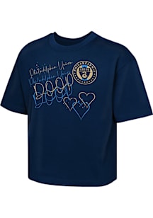 Philadelphia Union Girls Navy Blue Slogan Repeat Short Sleeve Tee