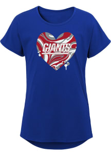 New York Giants Girls Blue Drip Heart Short Sleeve Tee