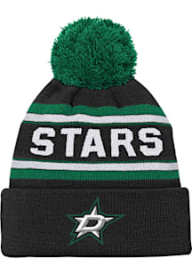 Dallas Stars Black Wordmark Jacquard Cuff Pom Youth Knit Hat
