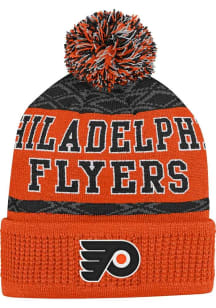 Philadelphia Flyers Orange Puck Pattern Cuffed Pom Youth Knit Hat