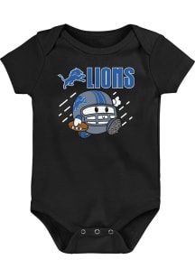 Detroit Lions Baby Black Poki Player Design Short Sleeve One Piece