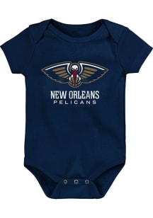 New Orleans Pelicans Baby Navy Blue Primary Logo Design Short Sleeve One Piece
