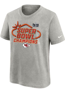 Nike Kansas City Chiefs Youth Grey Super Bowl LVIII Champs LR Trophy Short Sleeve T-Shirt