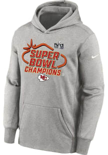 Nike Kansas City Chiefs Youth Grey Super Bowl LVIII Champs Locker Room Trophy Long Sleeve Hoodie