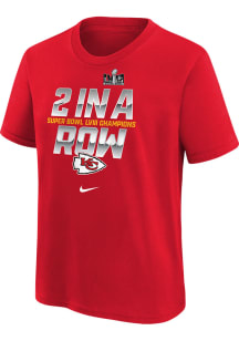 Nike Kansas City Chiefs Youth Red Super Bowl LVIII Champ 2 In A Row Short Sleeve T-Shirt