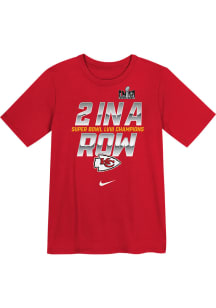 Nike Kansas City Chiefs Boys Red Super Bowl LVIII Champ 2 In A Row Short Sleeve T-Shirt