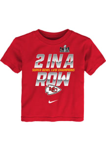 Nike Kansas City Chiefs Toddler Red Super Bowl LVIII Champ 2 In A Row Short Sleeve T-Shirt
